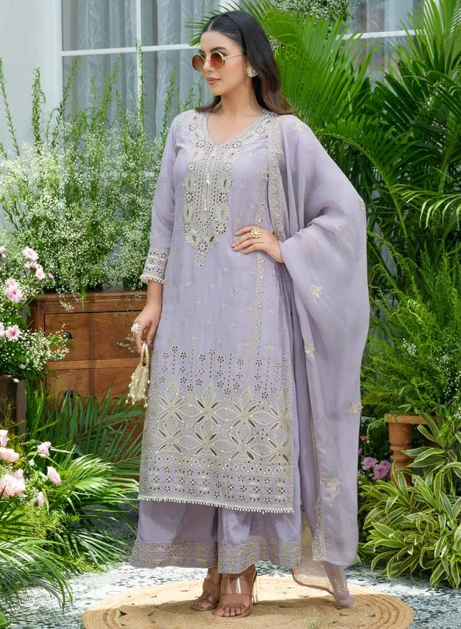 دي دبليو طقم كورتا مستقيمة مطرزة مع بنطال ودوباتا للنساء